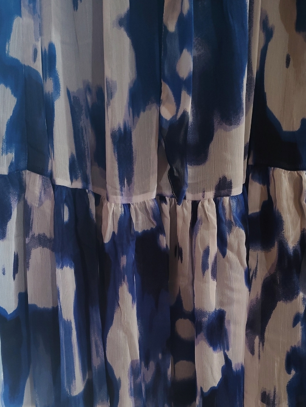 DKNY Abstract Blue Chiffon V-Neck Tie-Waist Midi Dress Size 14 - Picture 10 of 10
